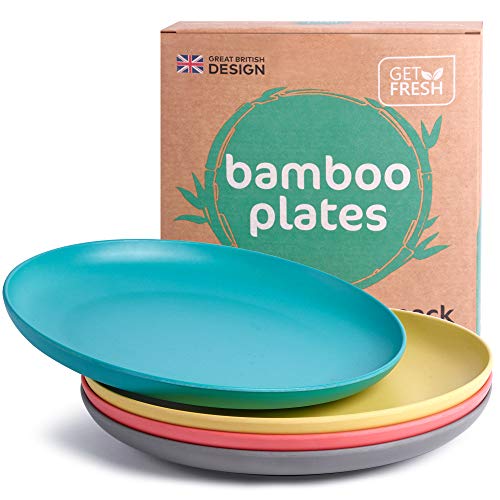 GET FRESH Bamboo Kids Plates Set - Safe, Colorful, Reusable Dinnerware for All Ages - 4-Pack