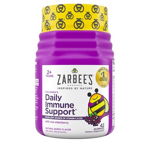 Zarbee's Elderberry Gummies for Kids - Daily Immune Support with Vitamin C & Zinc - 42 Count