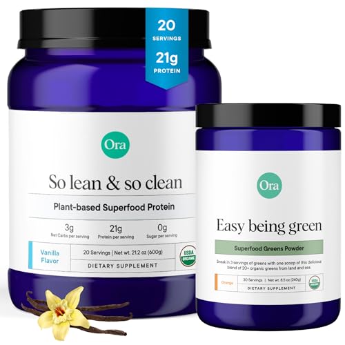 Ora Organic Greens & Protein Powder Bundle - 20+ Superfoods, Alkaline Support - 30 Servings