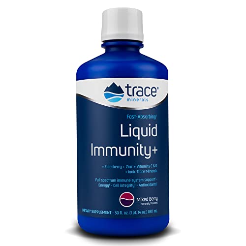 Trace Minerals Liquid Immunity+ - Immune Support with Zinc, Vitamins C&D, Mixed Berry - 30oz