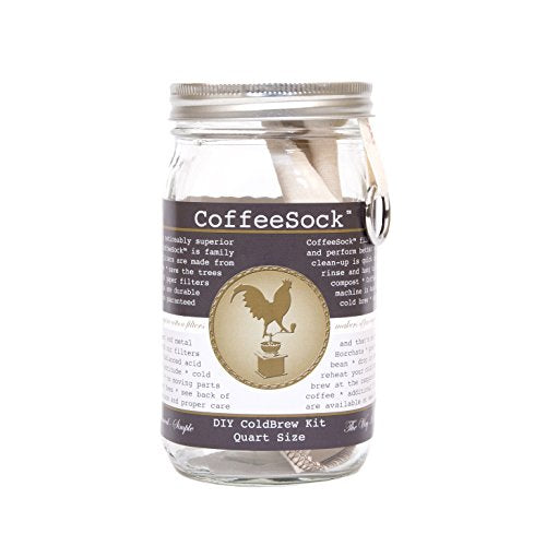 CoffeeSock ColdBrew Kit - Organic Cotton Filter for Flavorful Brews, Reusable Jar - 32oz