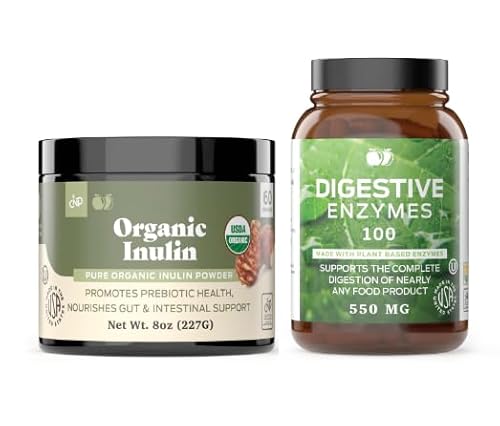 Complete Natural Products Digestive Enzymes & Organic Inulin Powder Bundle - 8oz & 100 Caps