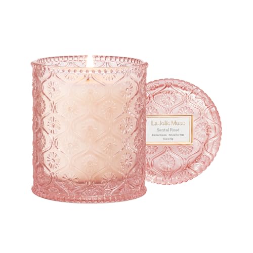 LA JOLIE MUSE Sandalwood Rose Candle - Soft Floral Aroma, Natural Soy, 40-Hour Burn, 6 oz