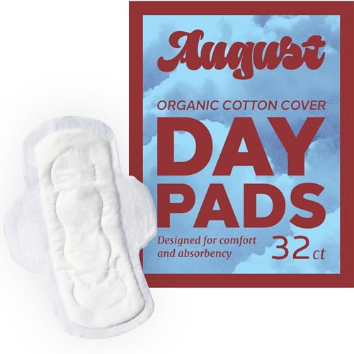 August Organic Menstrual Pads - Super Absorbent, Hypoallergenic, Compostable Wrappers - 32 Pads