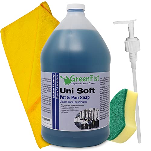 GreenFist Dish Soap - Gentle on Hands, Fast Grease Removal, Biodegradable - 128oz with Sponge