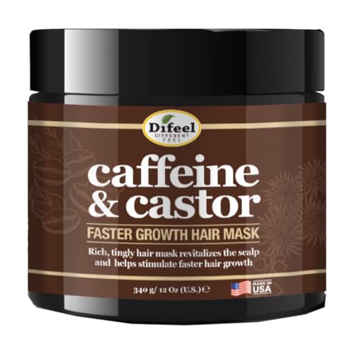 Difeel Caffeine & Castor Hair Mask - Promotes Growth, Strengthens & Adds Volume - 12oz