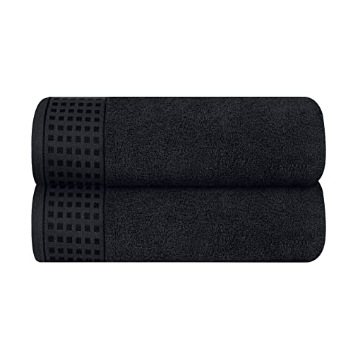 GLAMBURG Bath Towel Set - Ultra Soft, Highly Absorbent, Lightweight - 28x55 Inches, 2 Pack, Black