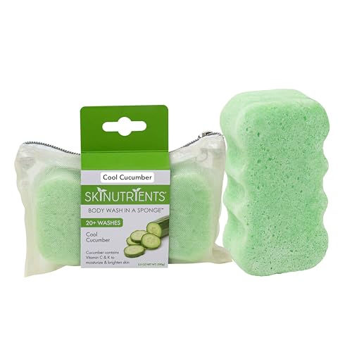 Spongeables Body Wash - Hydrating, Exfoliating Dual-Texture Sponge with Cool Cucumber - 20+ Washes