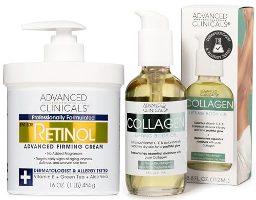 Advanced Clinicals Retinol Body Lotion & Collagen Oil - Firming, Hydrating, Anti-Aging - 2PC