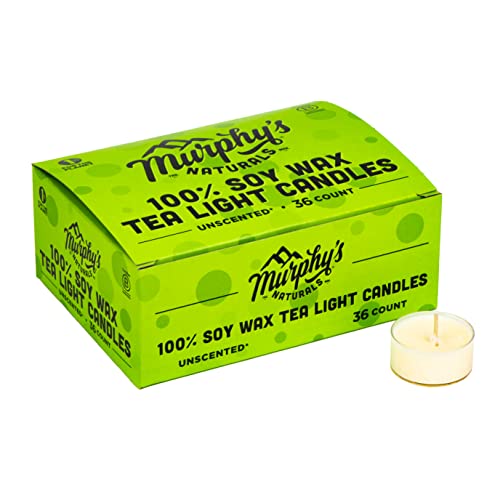 Murphy's Naturals Soy Wax Tea Light Candles - Vegan, Fragrance-Free, Made in USA - 36 Candles