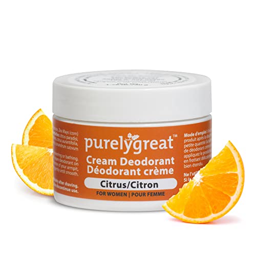 Purelygreat Aluminum-Free Deodorant Cream - Lasting Odor Control, Vegan, Citrus Scent - 1.76oz