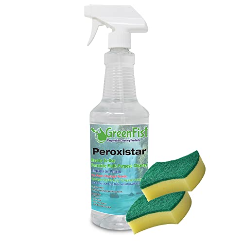 GreenFist PeroxiStar All Purpose Cleaner - Deep Stain Removal, Biodegradable - 32oz with 2 Sponges