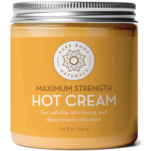 Pure Body Naturals Max Strength Hot Cream - Natural Pain Relief, Capsaicin & Essential Oils - 8.8 oz