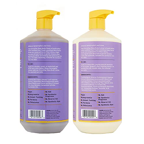 Alaffia EveryDay Shea Body Lotion Set - Moisturizes & Cleanses with Shea Butter & Lemongrass - 32oz