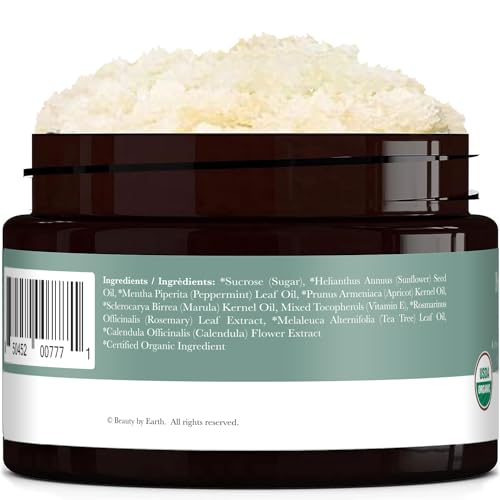 Peppermint Tea Tree Body Scrub - Moisturizing Exfoliator for Dry Skin, Organic Ingredients - 12oz