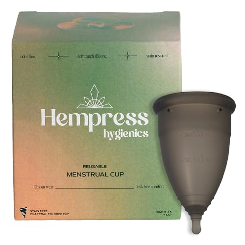 Hempress Charcoal Menstrual Cup - Leakproof Comfort, Medical Grade Silicone, 12 Hour Wear