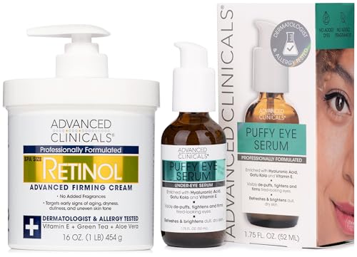 Advanced Clinicals Firming Cream + Eye Serum Set - Reduces Wrinkles, Hydrates, Non-Irritating - 15oz