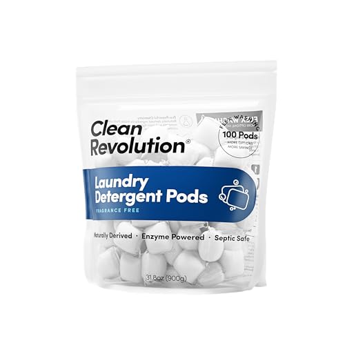 Clean Revolution Laundry Detergent Pods - Enzyme-Powered, Fragrance-Free, 100 Pods