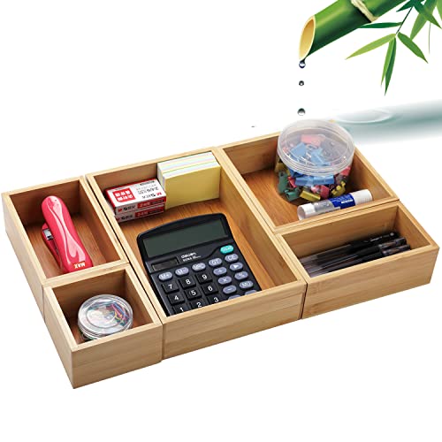 Pipishell Bamboo Drawer Organizer Set - Versatile Storage for Home & Office, 5 Sizes