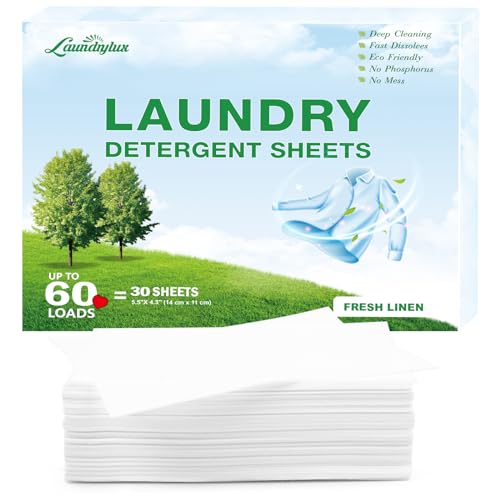 LAUNDRYLUX Laundry Detergent Sheets - Natural Cleaning, Hypoallergenic, Travel-Ready - 30 Sheets