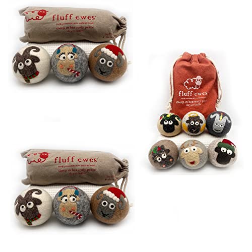 Fluff Ewes Wool Dryer Balls - Natural Anti-Static, Hypoallergenic, 12 Pack for 1000+ Loads