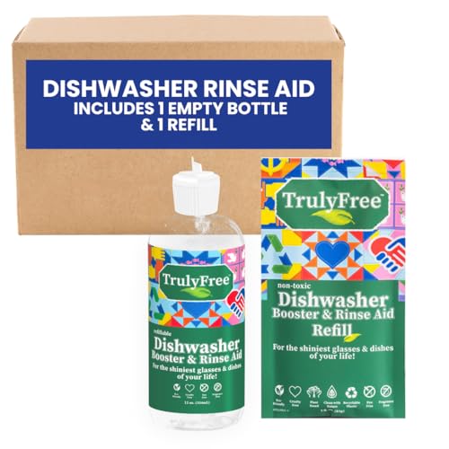 Truly Free Dishwasher Booster & Rinse Aid - Non-Toxic, Removes Stains, Reusable 12oz Bottle