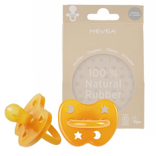 HEVEA Natural Rubber Pacifier - Safe, Hygienic One-Piece Design, BPA-Free - 2-Pack (Natural)