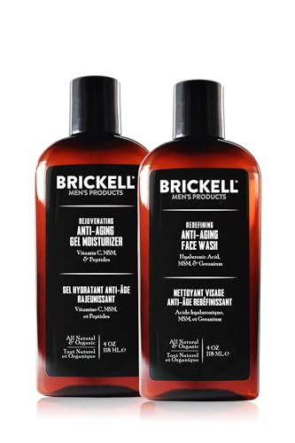 Brickell Men's Grooming Set - Anti-Aging Gel Cleanser & Moisturizer, Hyaluronic Acid - 2pcs