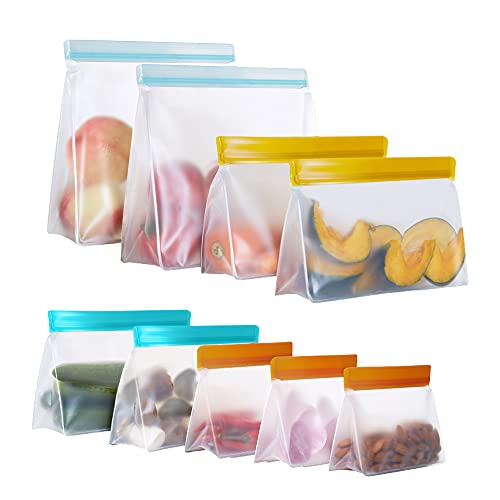 Reusable Food Storage Bags - Leakproof, BPA-Free, 9 Pack in 4 Sizes for Freshness & Organization