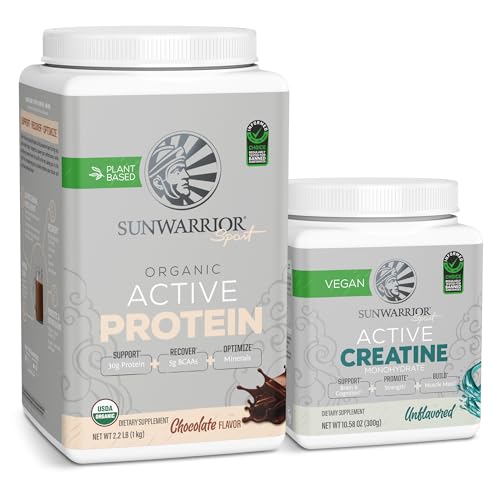 Sunwarrior Vegan Active Protein Powder - 30g Plant-Based Protein, 6g BCAAs, 5g Creatine - 1lb