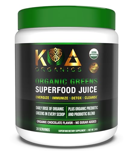 KOA Organics Greens Superfood Powder - Boosts Energy & Immunity, Chocolate Flavor - 30 Serv