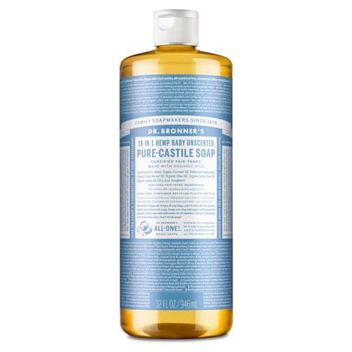 Dr. Bronner's Pure Castile Soap - 18-in-1 Uses, Organic Oils, Gentle for Sensitive Skin - 32oz