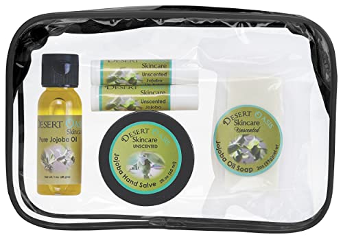 Desert Oasis Skincare Jojoba Oil Bath Set - 100% Natural, Unscented - 4 Travel-Friendly Items