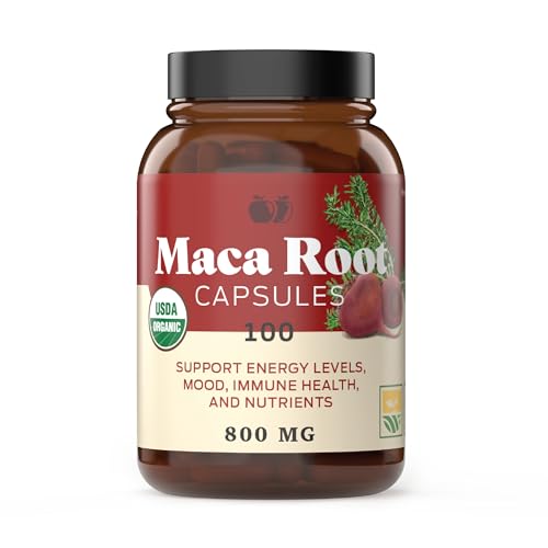 Complete Natural Products Organic Red Maca Root Capsules - Rich Nutrients, Plant-Based - 800mg