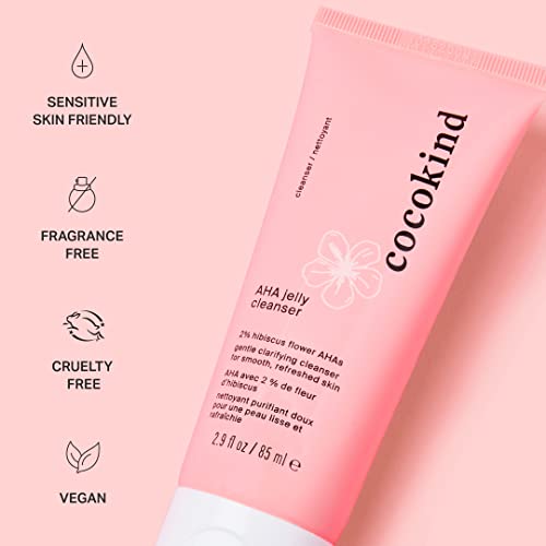 Cocokind AHA Jelly Cleanser - Exfoliates, Hydrates, Minimizes Pores - 4% AHA, 6oz