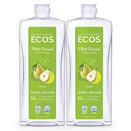 ECOS Dish Soap - Cuts Grease, Hypoallergenic, Biodegradable, Vegan - Natural Pear, Pack of 2