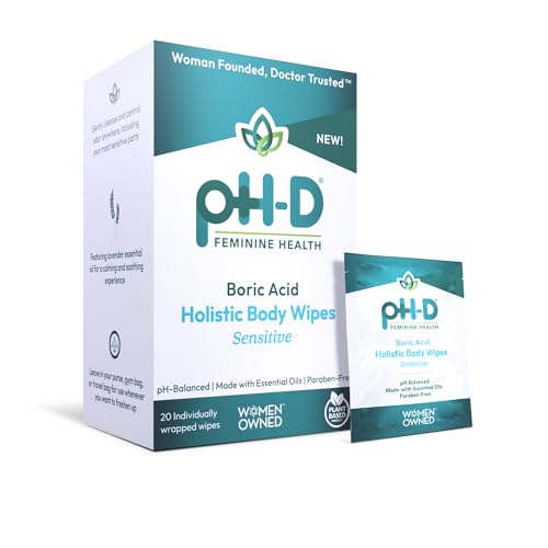 pH-D Feminine Health Boric Acid Wipes - pH-Balanced, Lavender Scent, Paraben-Free - 20 Count