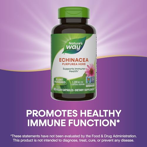 Nature's Way Echinacea Herbal Supplement - Immune Support, Non-GMO, Vegan - 180 Capsules