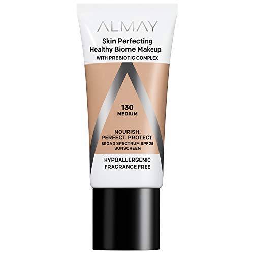 Almay Foundation - Hydrating, Prebiotic Complex, Hypoallergenic, SPF 25 - 130 Medium, 1 fl. oz.