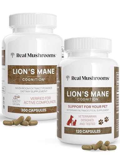 Real Mushrooms Lion's Mane Supplement - Cognitive Boost, Immunity Support - 300ct & 120ct