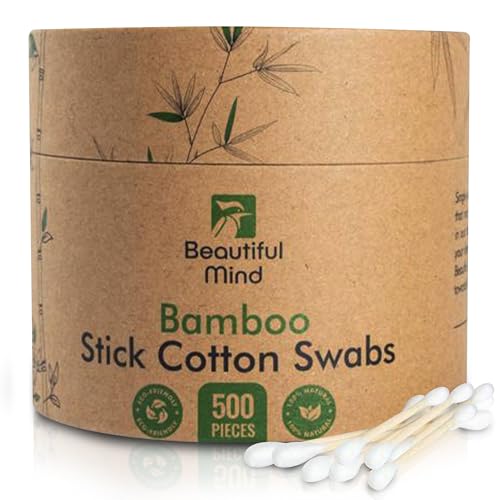 Improved 3.0 Bamboo Cotton Swabs - Carbonized Durability, Organic Cotton - 500 Pack