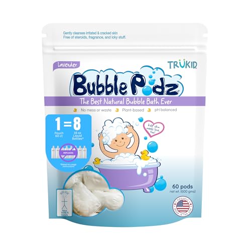 TruKid Bubble Podz - Gentle Lavender Bubble Bath for Sensitive Skin, Natural Ingredients - 60 Pods