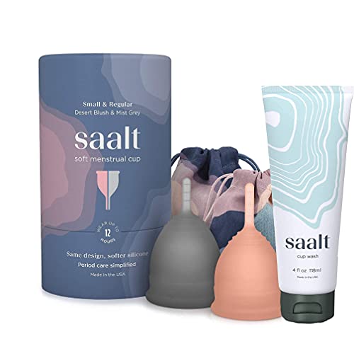 Saalt Soft Menstrual Cup 2-Pack & Wash - 10-Year Use, Medical-Grade Silicone, 12-Hour Wear