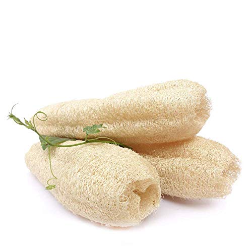 Miw Piw Natural Loofah 3 PCS - Soft Exfoliating Body Scrubber, Compostable, Multi-Use