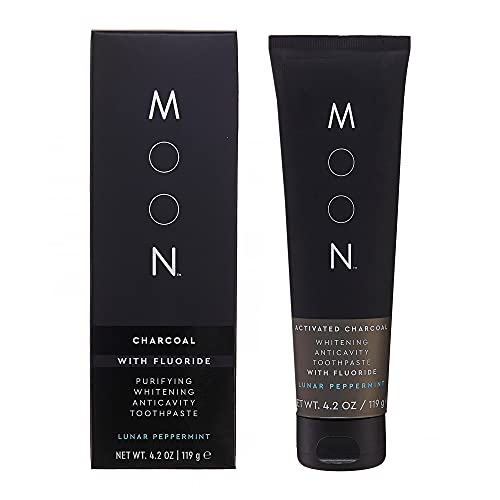 MOON Charcoal Whitening Toothpaste - Fluoride Cavity Protection, Vegan Lunar Peppermint - 4.2oz