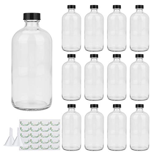 Maredash 16oz Glass Storage Bottles - BPA Free, Leak-Proof, Includes Funnels - 12 Pack