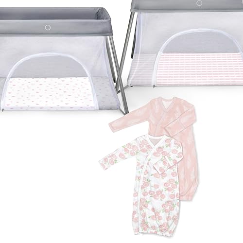 Organic Cotton Baby Essential Kit - Soft Crib Sheets & Kimono Gowns, GOTS Certified - 2 Pack