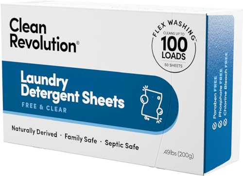 Clean Revolution Laundry Detergent Sheets - Fragrance Free, Septic Safe, 200 Sheets for 400 Loads