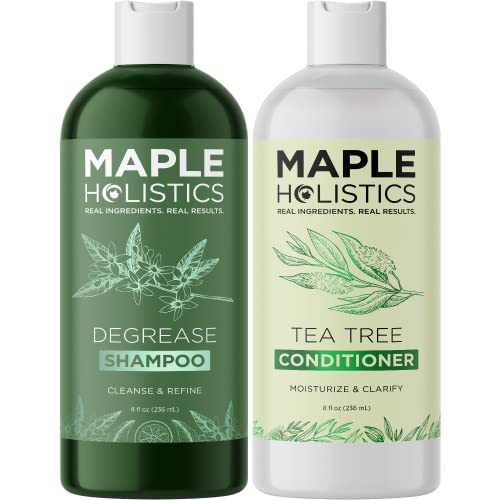 Maple Holistics Tea Tree Shampoo & Conditioner Set - Moisturizing, Natural Oils - 8oz Each