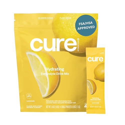 Cure Hydration Electrolyte Drink Mix - Dehydration Relief with Coconut Water, Vegan - 14 Packets